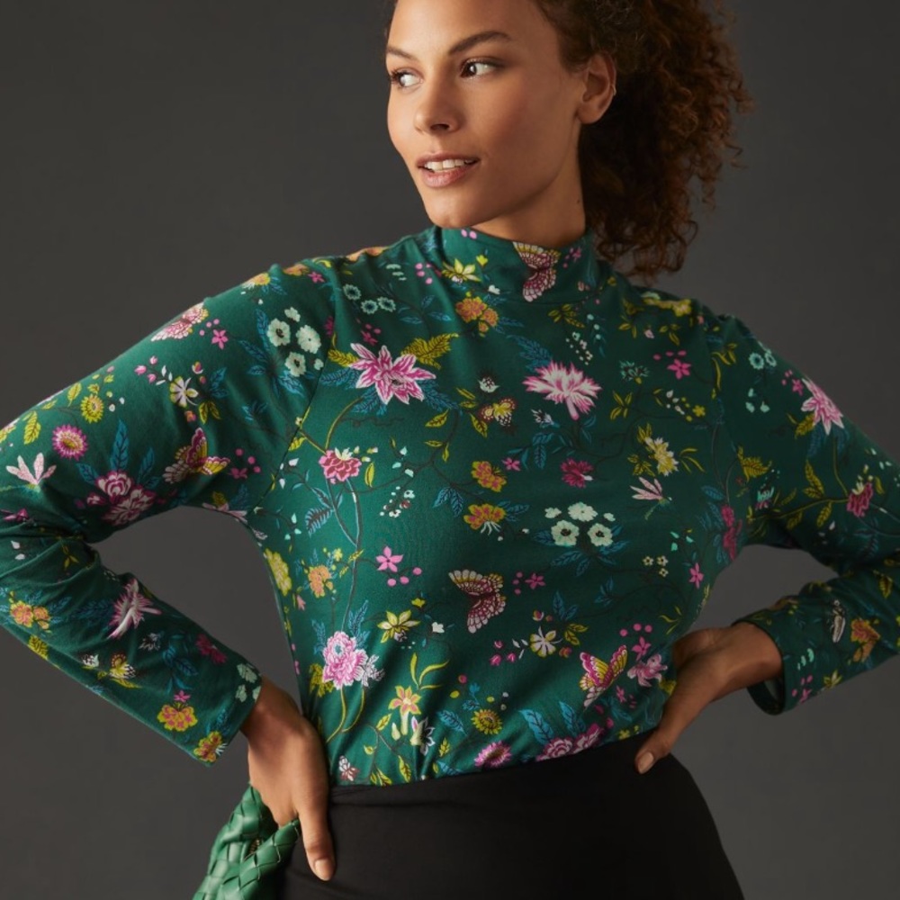 ✨ Anthropologie Printed Turtleneck Top Sz XS - Picture 1 of 5